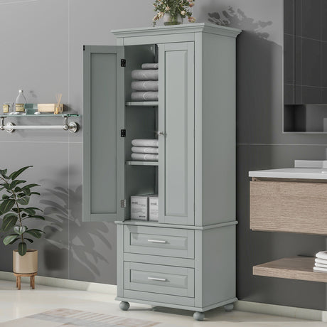 Tall Storage Cabinet With 2 Drawers For Bathroom