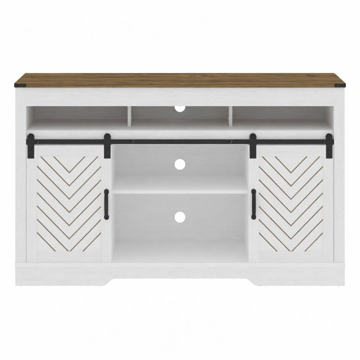 TV Stand With Sliding Barn Doors And Adjustable Storage - White / Oak