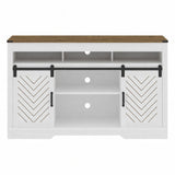 TV Stand With Sliding Barn Doors And Adjustable Storage - White / Oak