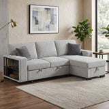Buzz - Reversible Sleeper Sectional Sofa With Storage Chaise, Console Arm, USB Charging & Cup Holders - Gray
