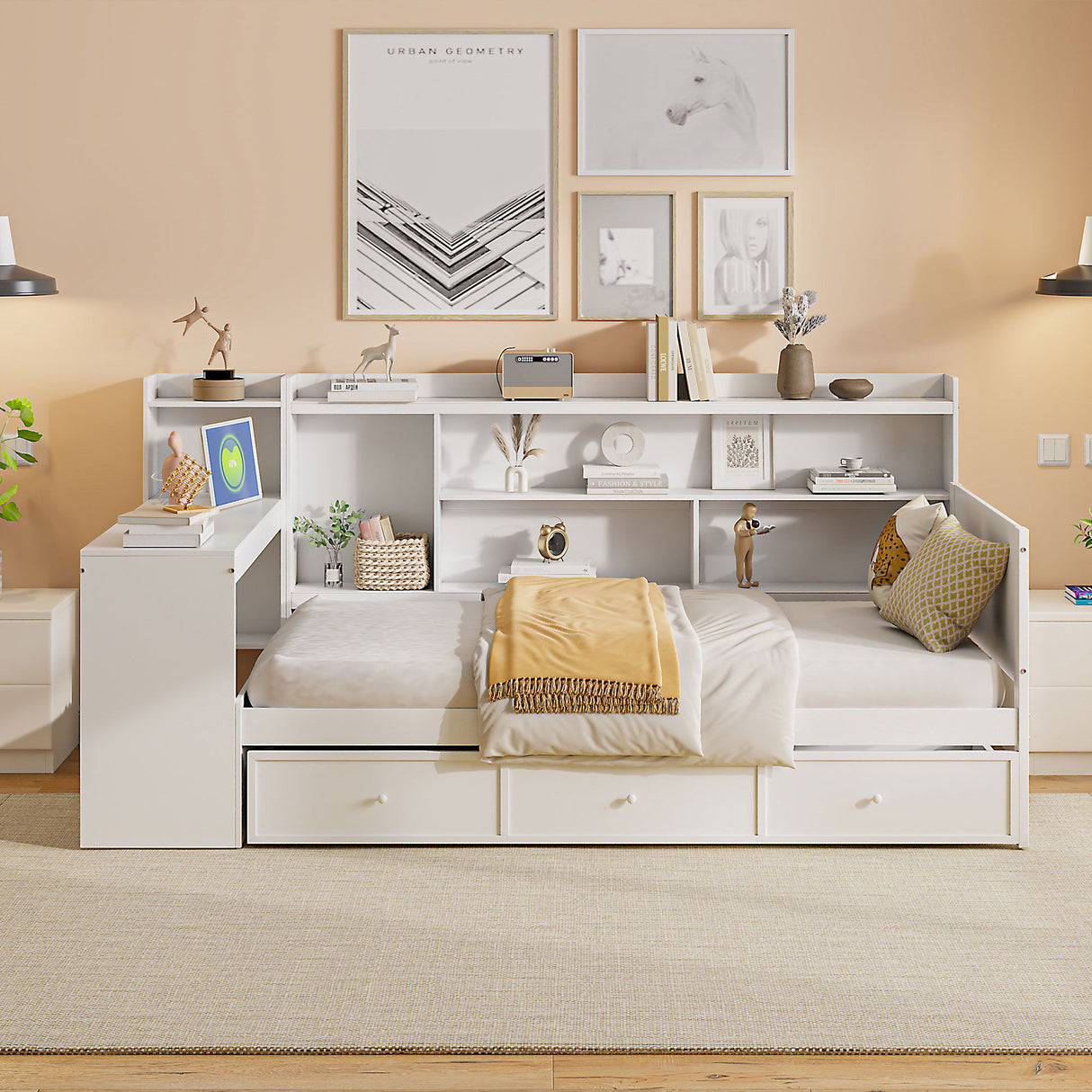 Daybed With 3 Drawers USB Ports And Desk
