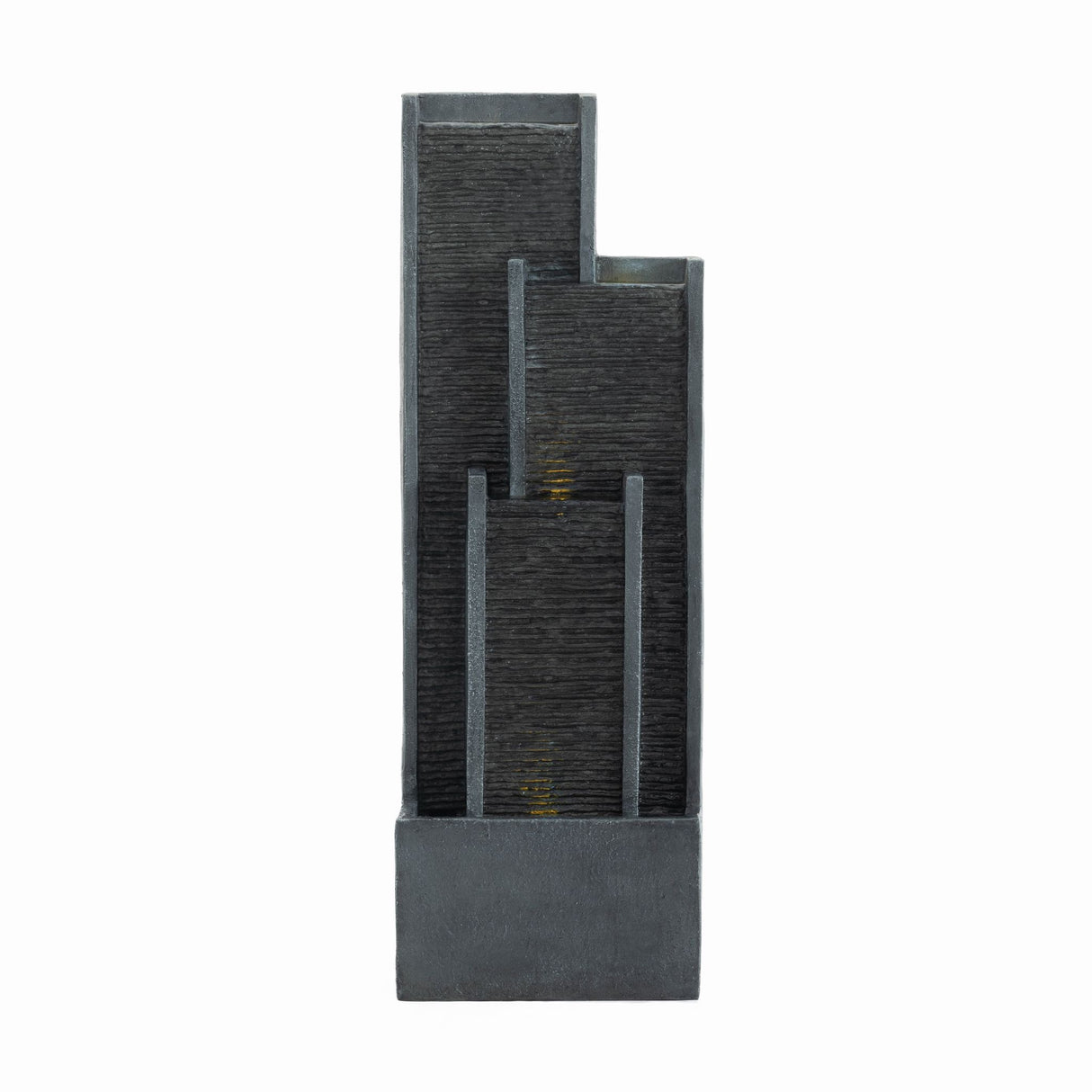 Outdoor Water Fountain With Cascading Waterfall And LED Lighting - Black