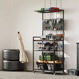 Fishing Rod Storage Rack With Pegboard, Rolling Tackle Organizer Cart - Black