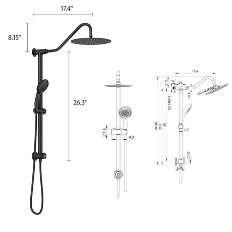 Shower System With 5 Function Rain Hand Shower And Slide Bar Combo