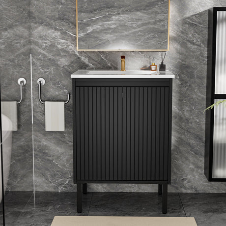 Bathroom Vanity With Ceramic Sink, Floor-Standing Design, Soft-Closing Drawers