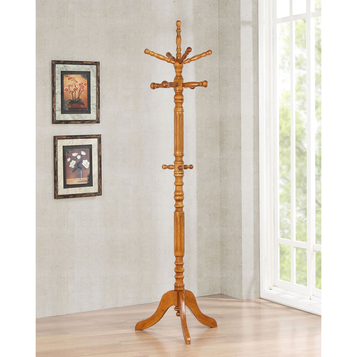 Cosman - 11 Hook Freestanding Coat Rack With Hanger - Brown