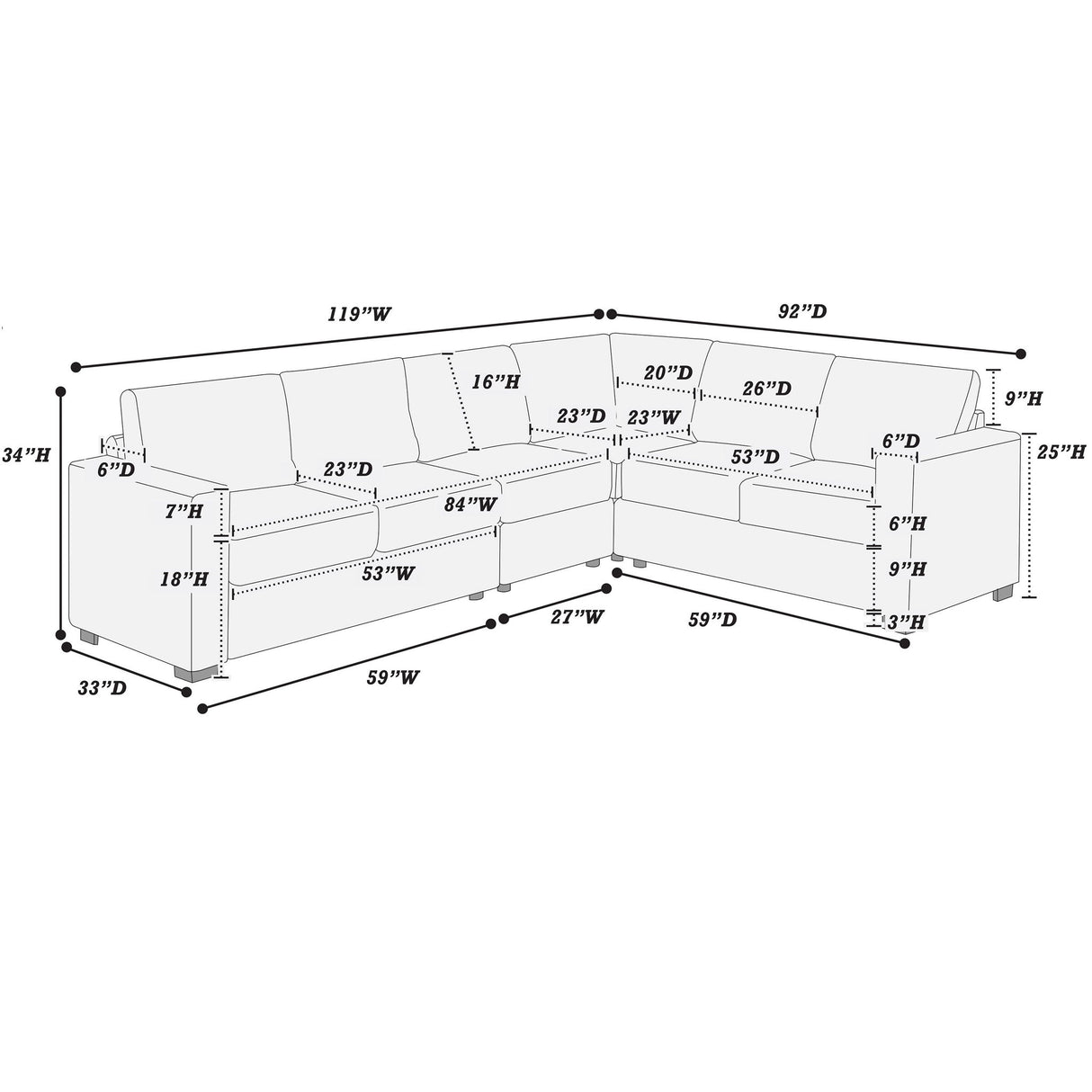 L-Shaped Sectional Set For Living Room
