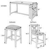 5 Pieces Counter Height Rustic Farmhouse Dining Room Wooden Bar Table Set With 2 Stools And 2 Chairs