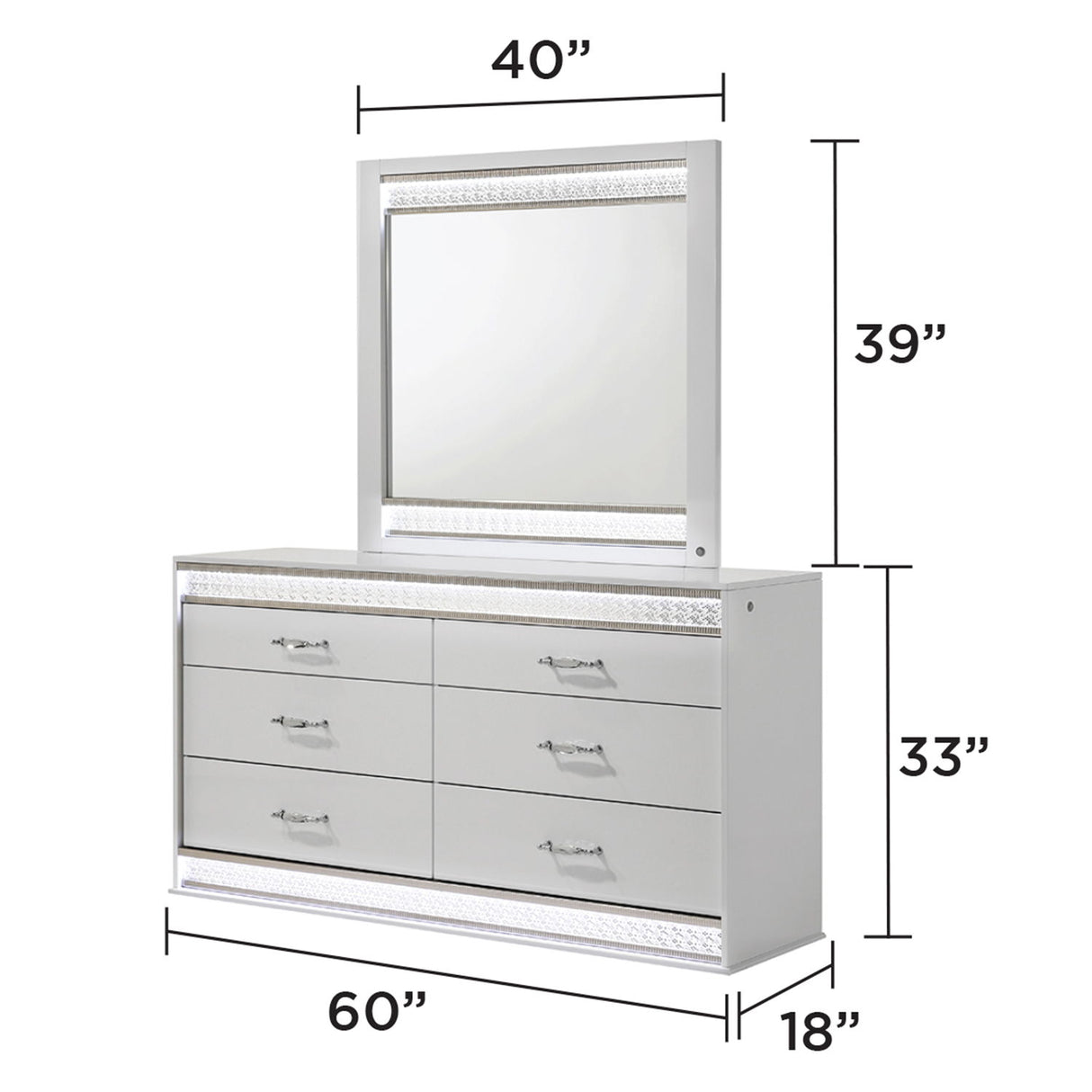 Glam - 6 Drawer Dresser & LED Lighting (Includes Dresser Only) - White