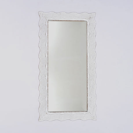 Handcarved Wave Design Rectangle Mirror Accent Enhancing Space - Antique White