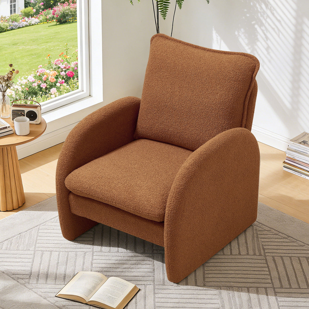 Modern Sherpa Upholstered Accent Chair, Comfortable Living Room Armchair, Lounge Chair For Bedroom, And Office