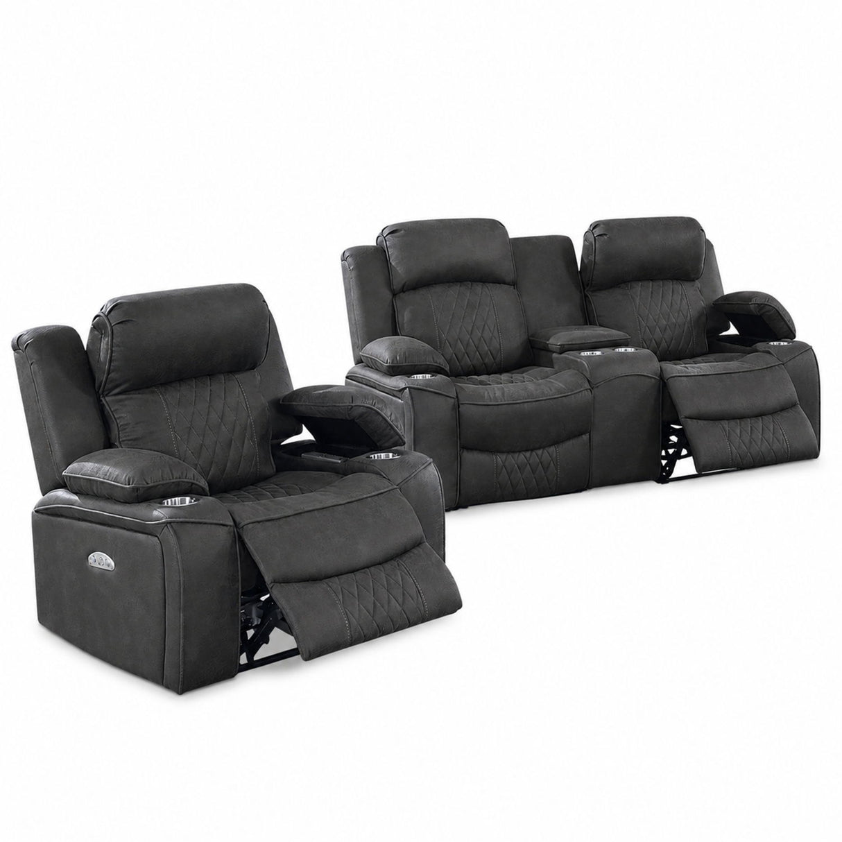 Power Motion Living Room Set With USB Port, Adjustable Headrest, Cup Holder