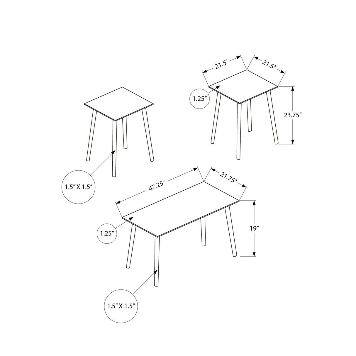 Contemporary 3 Piece Table Set With Coffee Table And 2 End Tables