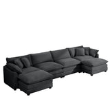 Modular Oversized Cushion Sofa With Ottoman, Low Back, Deep Seating Sofa Set