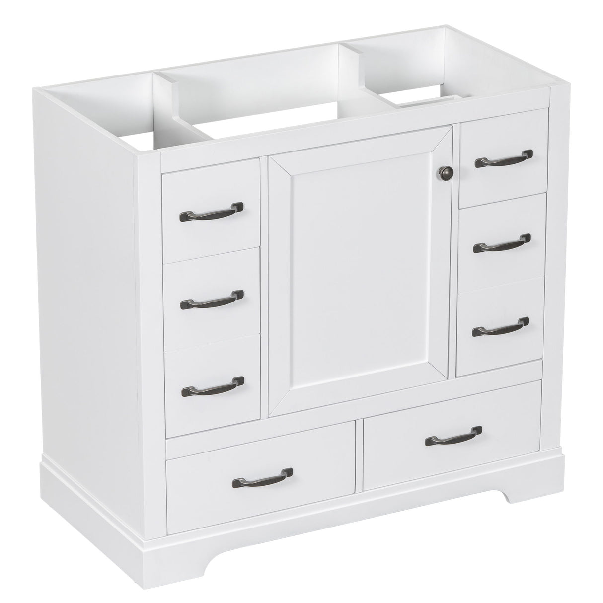 Modern Bathroom Vanity Base Only, 6 Drawer Storage With Adjustable Shelf