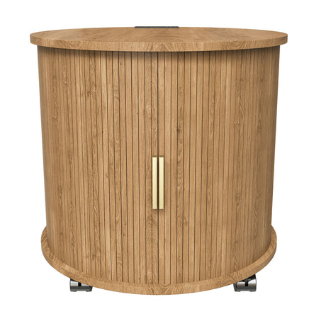 Cylinder Nightstand With Charging Station & Sliding Door