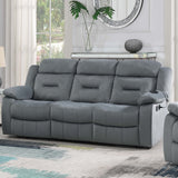 Modern Recliner Sofa With Pillow Arms, Plush Backrest, Horizontal Tufting, USB Charging Port