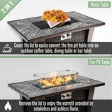 Fire Pit Table, Glass Wind Guard And Rain Cover, Lid - Brown