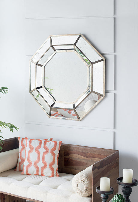 Oversized Octagon Mirror, Accent Mirror, For Living Room, Entryway, Bedroom, Hallway - Silver