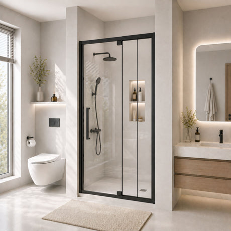 Semi-Frameless Pivot Hinged Shower Door, Reversible Design