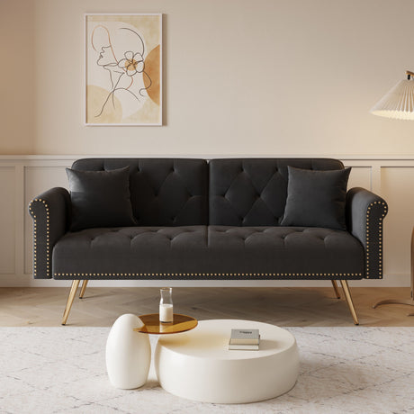 Luxurious Sofa Bed With Nail Head Trim And Matching Pillow