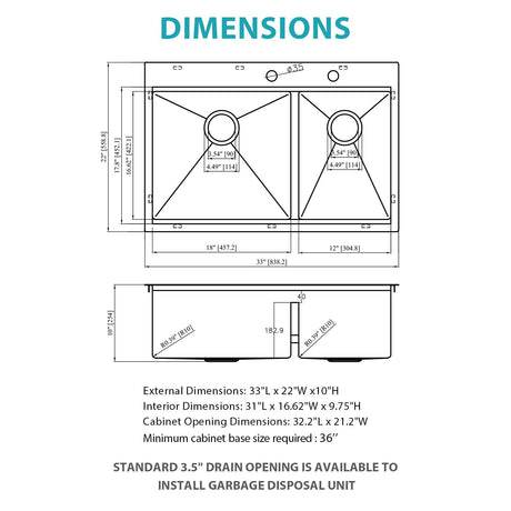 Topmount, Drop In Double Bowl Kitchen Sink