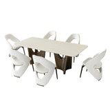 Dining Table Set With Upholstery - Ancient White / Antique Bronze / Beige