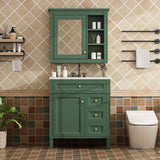 Bathroom Vanity With Top Sink, 2 Doors And 3 Drawers, Freestanding Set With Mirror Cabinet