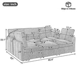 Modern Modular U-Shaped Sofa Bed With Movable Ottoman, USB Ports, Phone Holder