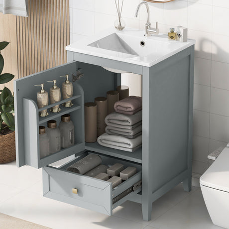 Bathroom Vanity With Sink, Soft Closing Cabinet Door, Storage Rack And Drawer