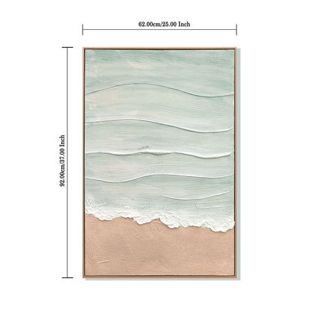 Framed Beach Wall Art, Textured Canvas Painting, Neutral Ocean Decor For Living Room - Beige / Blue