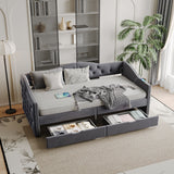 Full Size Bed Frame, Upholstered Cloud Bed Frame With Headboard, 2 Storage Drawers And 2 USB Charging Design, No Box Spring Needed - Gray