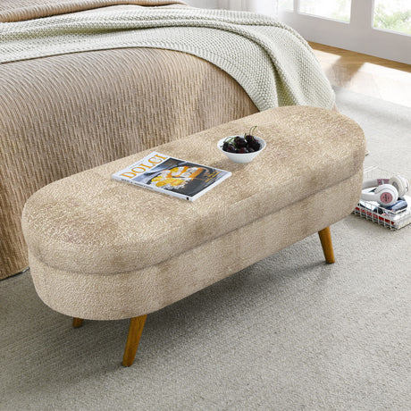 Modern Ottoman Oval Storage Bench With Rubber Wood Legs