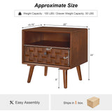 Nightstand With Carved Geometric Drawer Front, 1 Drawer And Open Shelf
