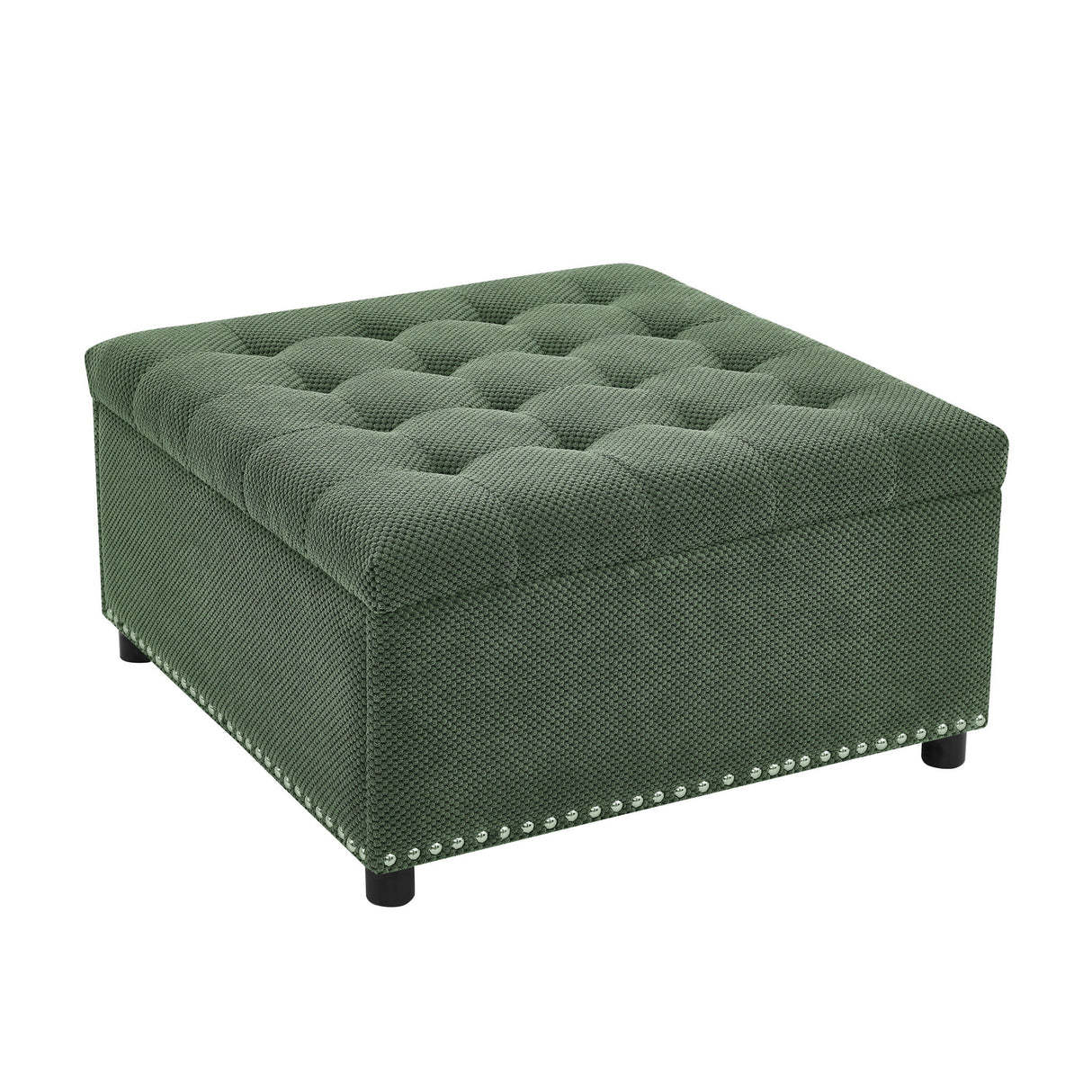 Square Tufted Storage Ottoman With Nailhead Trim