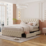 Upholstered Platform Bed With 2 Drawers And 2 Sets Of USB Ports On Each Side, Fabric