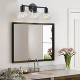 3 Light Globe Bathroom Vanity Light With Clear Glass Shades - Black