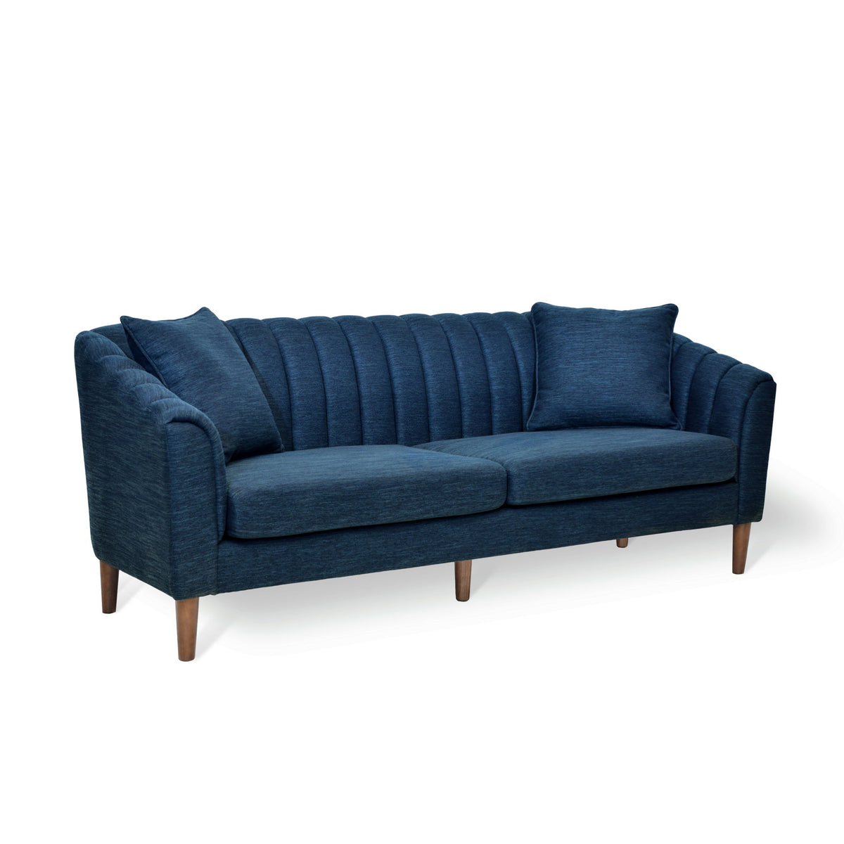 Contemporary 3 Seater Sofa With Button Tufted Design - Navy Blue