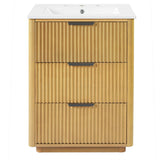 Bathroom Vanity With Sink, Open Shelf & Closed Storage - Natural Wood