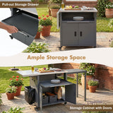 Foldable Outdoor Prep Station BBQ Cart With Trash Rack