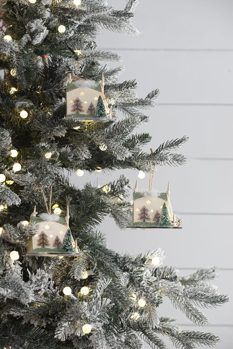 Cardboard Lited Tent Ornament Decorative Hanging Christmas Tree Ornaments For Holiday Party Decorations (Set of 6) - Multicolor