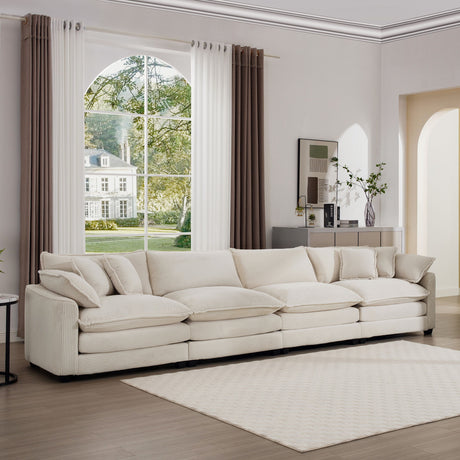 Modern Upholstered 4 Seater Fabric Sofa With Arm And Throw Pillows