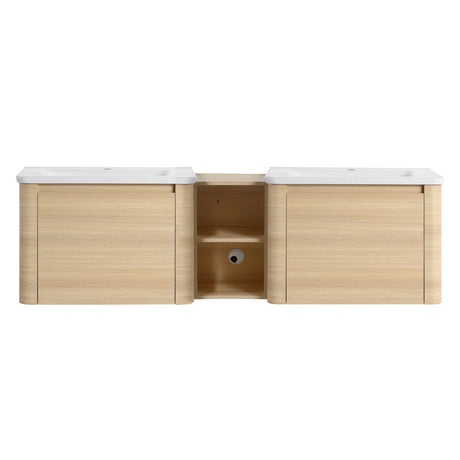 Wall Mounted Bathroom Vanity With Sink And Storage Shelves, Soft Close Doors