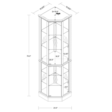 6 Shelf Lighted Corner Curio Cabinet With Adjustable Tempered Glass Shelves And Mirror Back (E26 Light Bulb Not Included)
