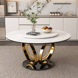 Round Dining Table With 360° Smooth Lazy Susan For Dining Room - Gold / Black / White