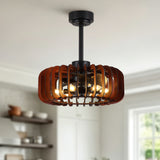 Ceiling Fan, Fandelier With 6 E12 Sockets, Reversible DC Motor, 6 Speeds, Remote Control, Adjustable Hanging - Black / Brown
