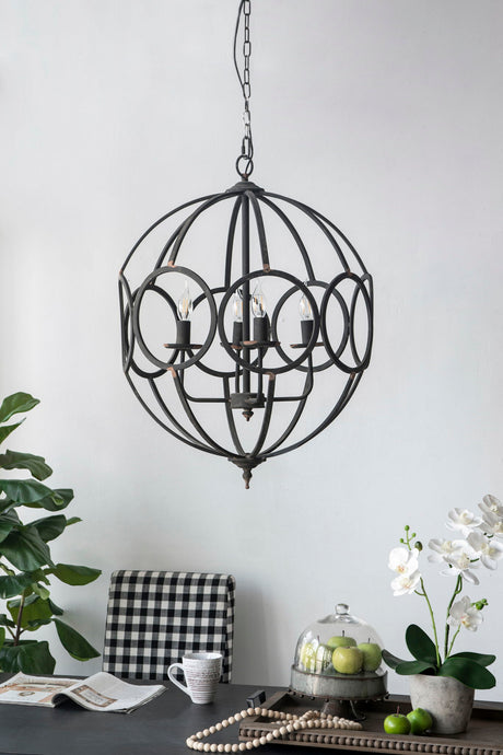 4 Light Metal Chandelier, Hanging Light Fixture With Adjustable Chain For Kitchen, Bulb Not Included - Black