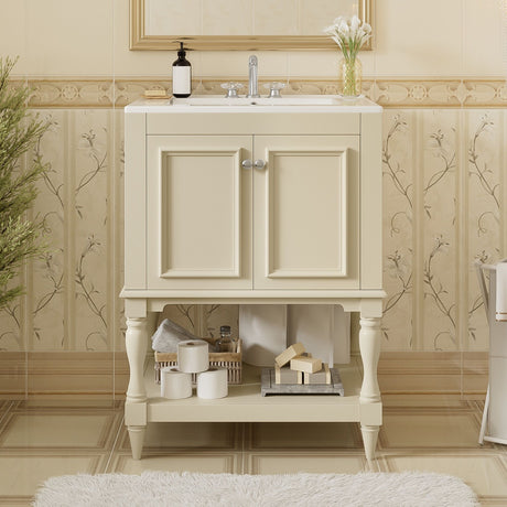 Modern Bathroom Vanity With Sink, Rectangular Cabinet With Open Shelf And Closed Storage
