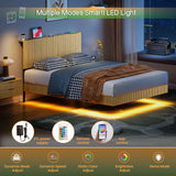 Floating Bedstead With Charging Station And LED Lights