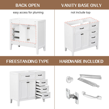 Modern Bathroom Vanity Base Only, 2 Doors And 3 Drawers